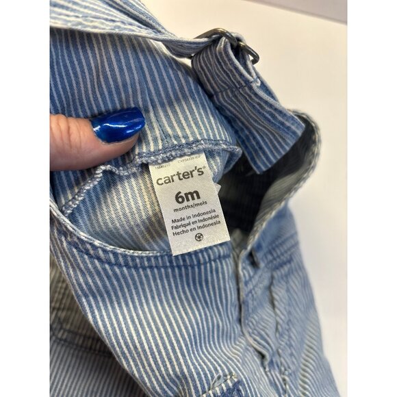 Carters‎ Blue denim stripe Overalls Shorts (6 months) - Picture 5 of 7